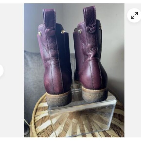 Longchamp Women’s Burgundy Leather Ankle Boots Booties Crepe Sole Sz 38 Luxury - Picture 3 of 5